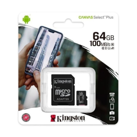 Kingston Canvas Select Plus+ MicroSDHC Class 10 κάρτα μνήμης, SD Αντάπτορα έως 100MBs SDCS2 64GB