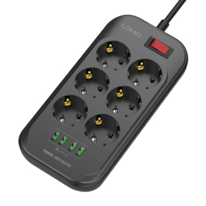 Power-strip-with-6-AC-outlets-4x-USB-LDNIO-SE6403-2m-black